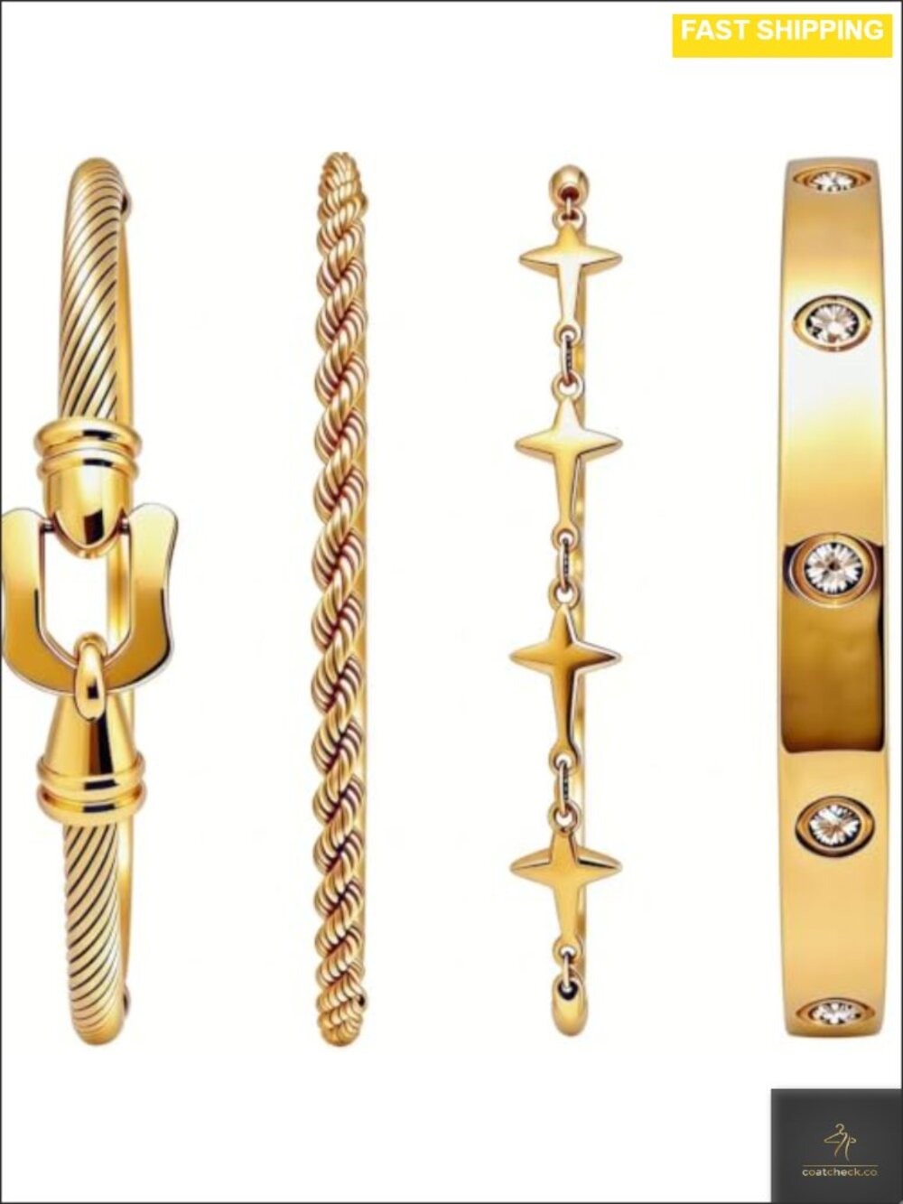 18K Gold Plated Non Tarnish Stackable Bangle Bracelet Set for Women